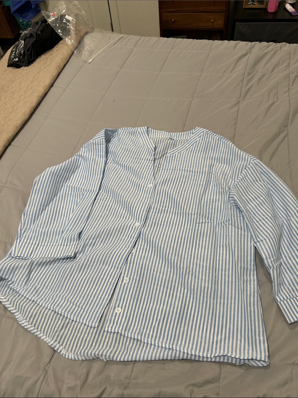 Light Blue & White Striped Men's Button-Front Shirt Jacket